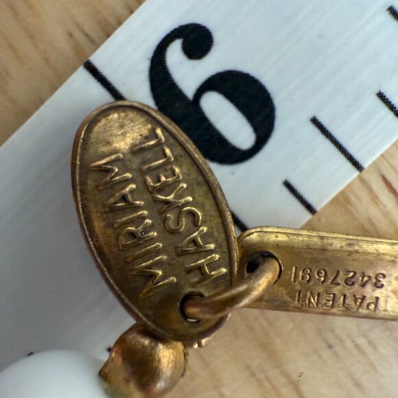 Miriam Haskell Vintage Milk Glass Bead Necklace With Gold-Tone Accents - Picture 11 of 16